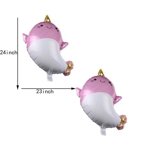 2PCS 28 Inch Giant Happy Narwhal Shape Foil Mylar Balloon for Kids Birthday Party Decorations Baby Showers Party Supplies