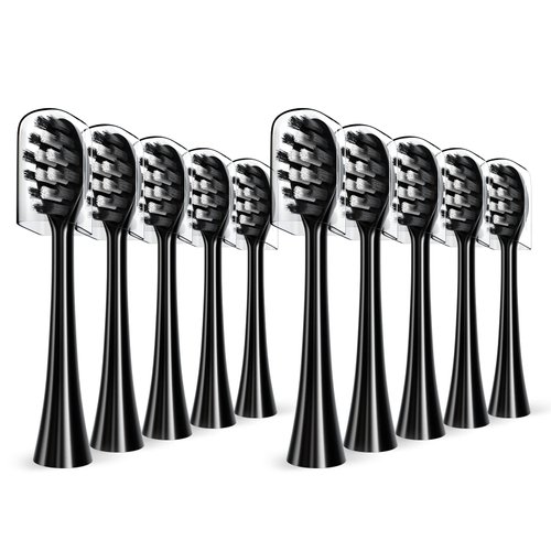 Replacement Toothbrush Heads Compatible with Gleem Electric Toothbrush, W Shape Design Planted with Nylon Bristle Black 10 Pack (Black)