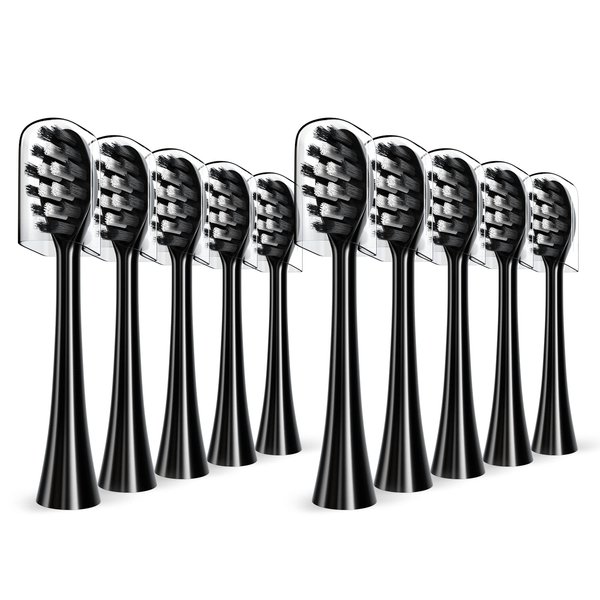 Replacement Toothbrush Heads Compatible with Gleem Electric Toothbrush, W Shape Design Planted with Nylon Bristle Black 10 Pack (Black)