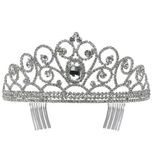 Bridal Pageant Rhinestone Crystal Prom Wedding Tiara Crown Silver Tone Clear