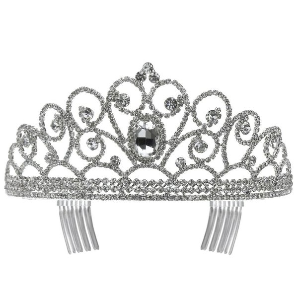 Bridal Pageant Rhinestone Crystal Prom Wedding Tiara Crown Silver Tone Clear