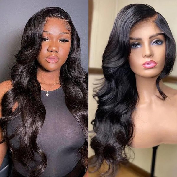 Meinod Body Wave Synthetic Lace Front Wigs Black Long Wavy Heat Resistant Fiber Hair Half Hand Tied Glueless Wigs Natural Hairline Daily Wigs for Women