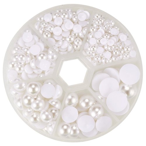 PH PandaHall 6 Sizes White Flat Back Pearls Cabochon 690pcs Flat Pearls Gems for Cup Nails Crafts Shoes Hairband Scrapbooking Embellishment Makeup Wedding Phone Case Making 4mm 5mm 6mm 8mm 10mm 12mm