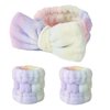 Gangel Bow headbands and Wrist Bands Set Washing Face Headband Bowknot Spa Hairband Tie Dye Makeup Headband Microfiber Fuzzy Hairbands Coral Fleece Skin Care Head Scarf for Women and Girls