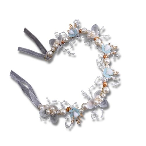 VMila Flower Crown - Elegant Wedding Hair Accessories, Beautiful Flower Girl Headpiece, Perfect for Bridesmaids and Flower Girls, Suitable for All Hair Types (Baby Blue)