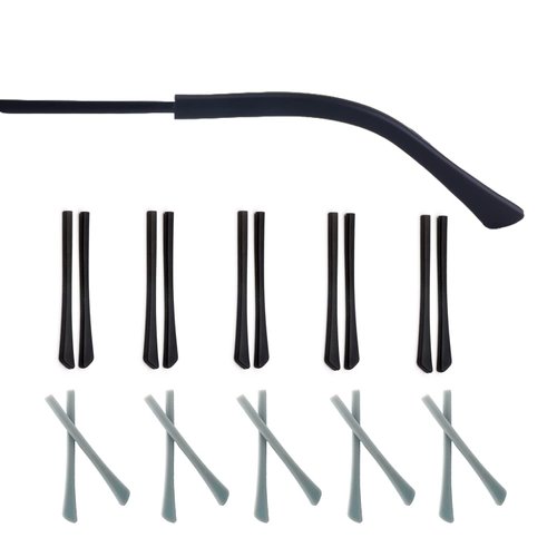UPIONIC Replacement Glasses End Tips, Anti-Slip Silicone Ear Sock Pieces Tube Sleeve Eyewear Temple Tips for Thin Metal Eyeglass Legs(Black/Grey,10pairs)