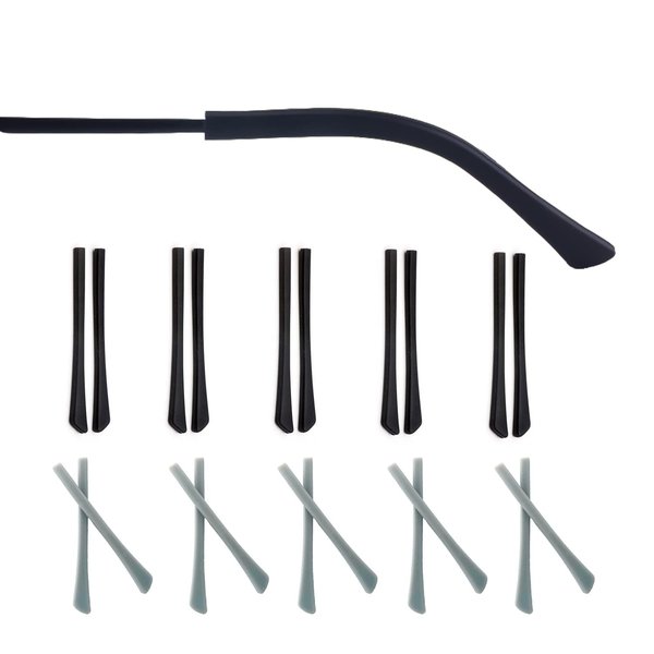UPIONIC Replacement Glasses End Tips, Anti-Slip Silicone Ear Sock Pieces Tube Sleeve Eyewear Temple Tips for Thin Metal Eyeglass Legs(Black/Grey,10pairs)