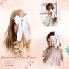 NCMAMA 2Pcs Hair Bows for Girls Hair Clip White Silk Hair Bow Ribbon Hair Accessories for Women Toddlers Infant Teens Kids(White)