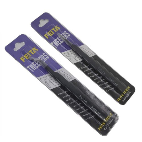 Eyelash Tweezers - FEITA Precision Eyelash Extension Tweezers Set - Professional Straight & Curved Pointed Very Fine Tip Tweezers for Lash Extensions - Black - 2Pcs