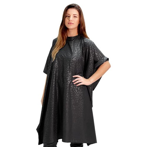 Betty Dain Black Jaguar Bleach-proof All Purpose Styling Cape, Material Defends Against Bleach Stains, Color Proof, Chemical Proof, Waterproof, Lightweight Embossed Nylon, Black
