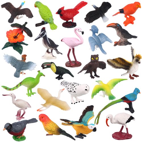 Warmshine 24 Pcs Realistic Bird Animals Figurines Mini Bird Figures Model Eagle Parrot Robin Owl ...