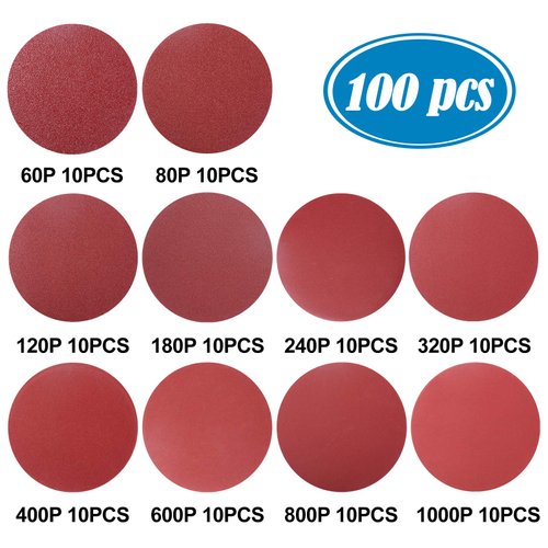 S SATC Premium PSA Sanding Discs 6 Inch 100 PCS 60 80 120 180 240 320 400 600 800 1000 Grit Aluminum Oxide Self Stick Adhesive Sanding Discs for Random Orbital Sander and Belt Disc Sander