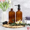 GMISUN Amber Glass Soap Dispenser, 2 Pack Bathroom Hand Soap Dispenser with Stainless Steel Pump, 16 Oz Kitchen Hand and Dish Soap Dispenser Set, Modern Vintage Liquid Brown Soap Dispensers Bottle