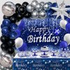 Blue Birthday Decorations for Men Women, Happy Birthday Decorations for Men Women Boys Disco Party Decoration Backdrop & Tablecloth Silver Disco Arch Kit Star Balloon Party Supplies Table Cover