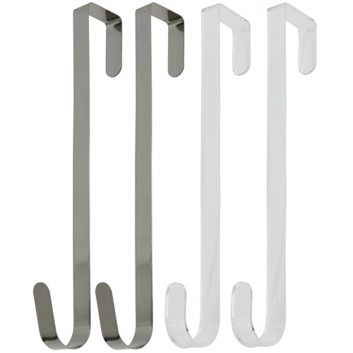 Iconikal Over-The-Door Wreath Hangers, 2 Metal and 2 Plastic, 13-Inch, 4-Pack