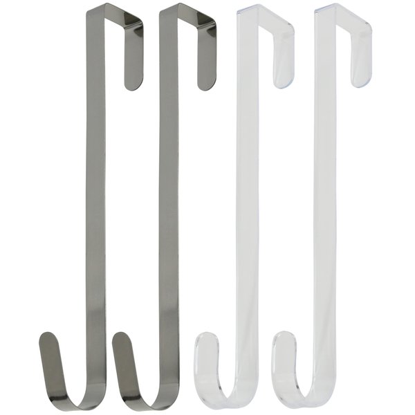 Iconikal Over-The-Door Wreath Hangers, 2 Metal and 2 Plastic, 13-Inch, 4-Pack