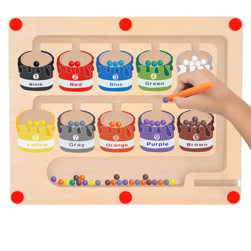 Aokehy Magnetic Color and Number Maze, Montessori Toys for 3+ Year Old, Educational Learning Color Matching Counting Wooden Puzzle Activity Board Kids Toys Gift for Toddlers Boys Girls Preschoolers