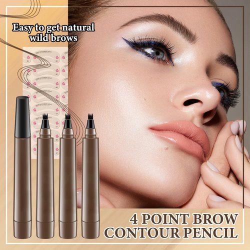 3Pcs Eyebrow Tattoo Pen,Waterproof 4 Point Eyebrow Makeup Pencil,Microblading Eye Brow Pencils for Women,Lasting Smudge-proof Highly Pigmented Brow Pen with 24Pcs Eyebrow Stencils(Dark Brown)