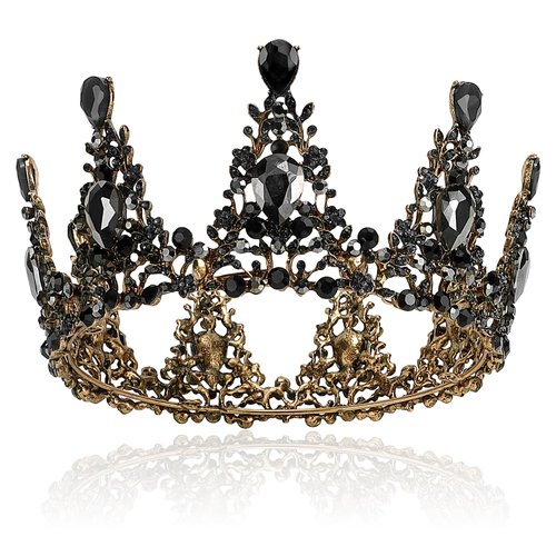 Exacoo Black Crowns for Women Men Girls Halloween Hair Accessories for Women Royal Queen Crown Wedding Tiara Costume Halloween Headpiece Black Rhinestones Gothic Birthday Cosplay Party Prom