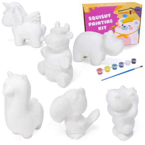 LovesTown squishies Making Kit, 6 PCS Food Paintable Squishies Make Your Own squishies DIY Painting Kit for Girls and Boys Christmas Gift Birthday Holiday Favor Craft