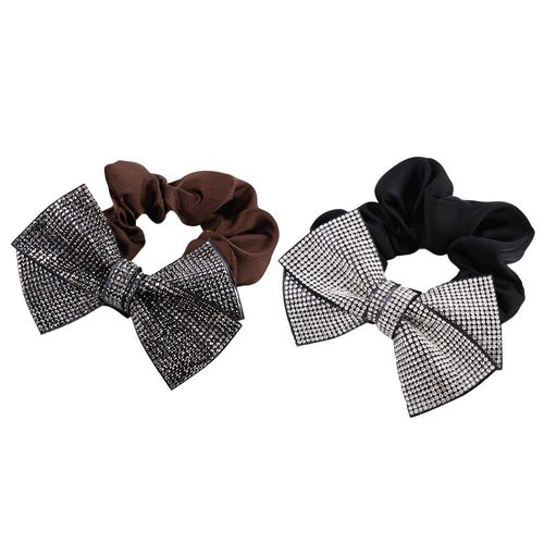 2PCS Hair Scrunchies Hair Ties with Rhinestone Bow, Elastic Hair Ties Ponytail Holder Hair Accessories for Women