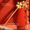 KZQtriid Hair Accessories 14k Gold Plated Copper Vintage Handcrafted Colour Enamels Peach Blossom Tassels Hair Stick ，Hair Clip. 7.08" Hair Chopsticks For Women.