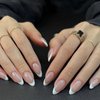 French Tip Press on Nails Pink Fake Nails Almond False Nails with French Designs Medium Length Glue on Nails Nude Stick on Nails White Tip Acrylic Nails Full Cover Glossy Artificial Nails for Women