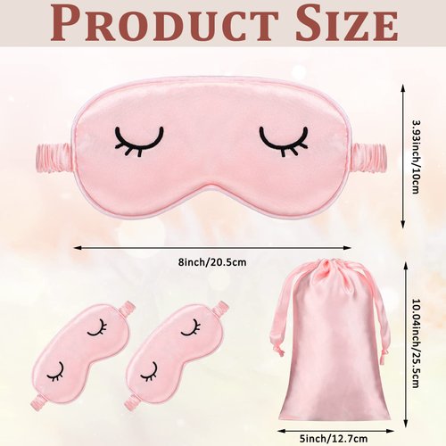 2 Pieces Cute Sleep Eye Masks for Kids Silk Sleep Eye Cover Cute Lightweight Adjustable Eyeshade Mask Satin Night Eyeshade Covers with 2 Pieces Storage Bag(Over 12 Years,Pink)