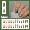 Green Press on Nails Medium Almond Fake Nails Press Ons White Green False Nails with Butterfly Design Flower French Tip Press on Nails Pink Glossy Oval Fake Nails Ombre Stick on Nails for Women Girl