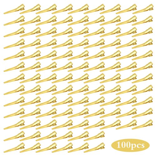 100pcs 1.4 Inches (3.5 cm) Golden Single Prong Curl Clips Metal Alligator Hairpins Clips Sectioning Hair Clips Hair Accessories for Hair Extensions Styling