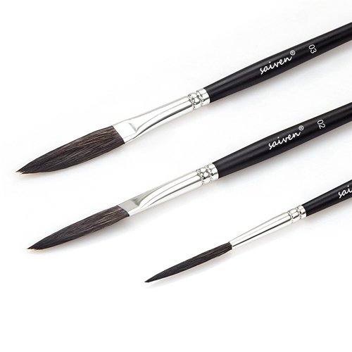 SYCYKA Starter Pinstriping Brush Kit(#01,#02,#03) - 3pcs Professional Mixed Squirrel Hair Detail Script Liner Brush High Performance Striping Brushes for Painting - Black