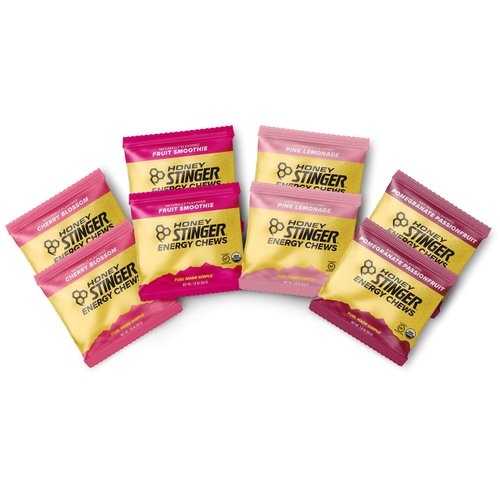 Honey Stinger Organic Energy Chews – Variety Pack with Sticker – 8 Count – Chewy Gummy Energy Source for Any Activity - Pink Lemonade, Fruit Smoothie, Pomegranate Passionfruit & Cherry Blossom