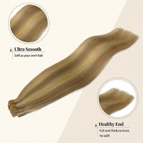 Belaved Highlights Tape in Human Hair Extensions Natural Hair Remy Tape in Human Hair Extensions for Women Straight Hair Ash Blonde&Bleach Blonde 12inch 50 Gram 20 Pcs Glue in Hair Extensions