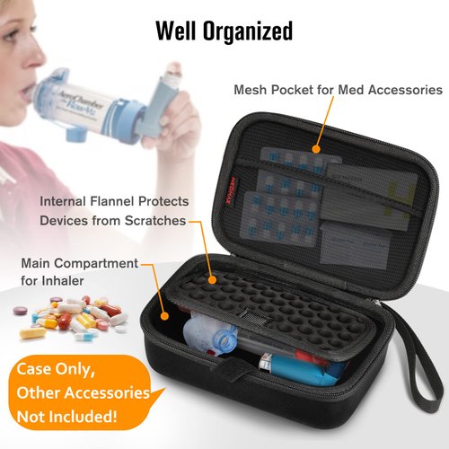 MEDMAX Hard Shell Case for Portable Nebulizer Asthma Inhaler, Portable Shockproof Anti-Scratch Travel Carrying Case for Personal Inhalers Nebulizador for Breathing Problems Handheld Nebulizer, Black