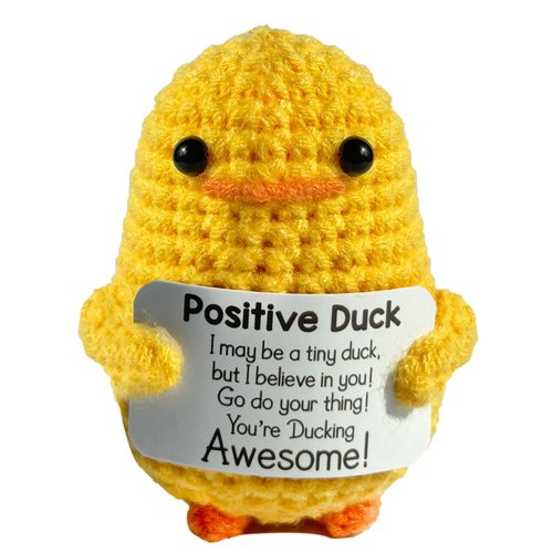 Rivanoer Inspirational Crochet Positive Duck，Stocking Stuffers for Women Cute Handmade Potato Knitted Duck Toy with Positive Card Cheering I Duck Love You Birthday Gifts for Women