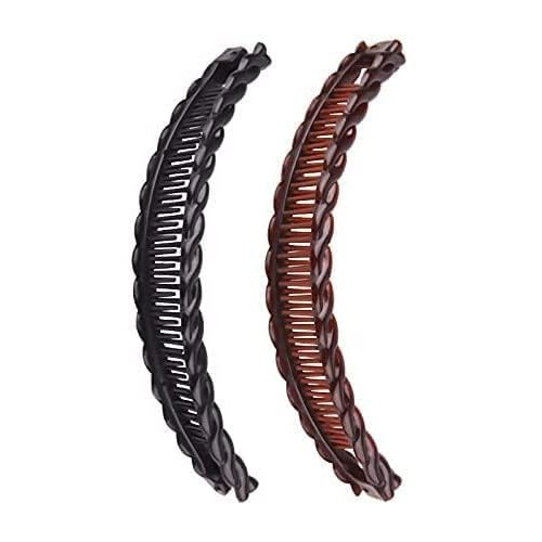 2Pcs Black and Brown Tort Banana Clips Fish Clips Vintage Clincher Combs Tool for Thick Curly Long Banana Hair Comb Fish Grip Slide Hair Clips Claws Set for Women, Hair Clips,Hair Accessories