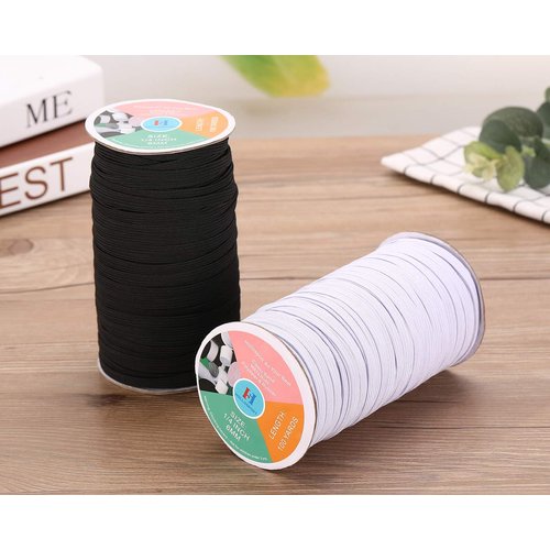 Hollosport Elastic Bands for Sewing 1/4 Inch Black, 100 Yards Thin Flat Braided Quarter Inch Elastic String Cord Rope Strap Ribbon for DIY Face Masks