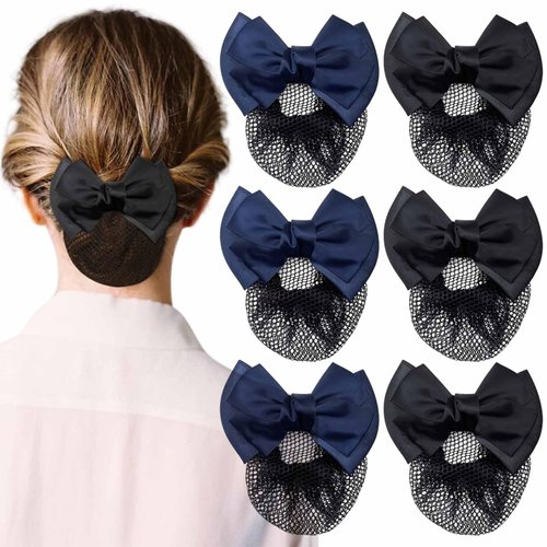 6 Pcs Bowknot Hair Bun Holder Covers Bow Hair Snood Net Hair Clip Ribbon Mesh Hair Barrett Headdress Hairnet Accessories for Women