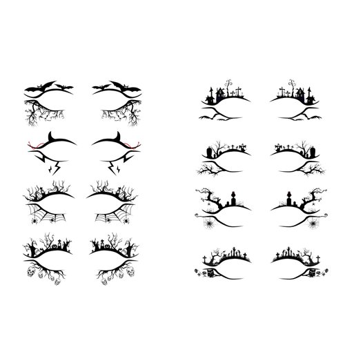 Generic Halloween Face Eye Tattoo Stickers Scary Spider Web Skull Bat Waterproof Temporary Tattoo Stickers for Halloween Party Makeup 3D Self-Adhesive Eye Art Decoration Tools (8 Pairs), Black