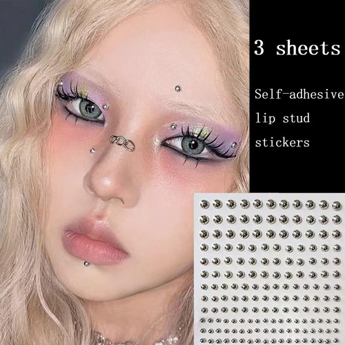 nooepc Face Gems Lip Stud, Fake Lip Piercing Fake Nose Stud Eyebrow Stud, Non Piercing Nose Stud Stick on Silver Belly Button Sticker, Face Sticker Fake Nose Ring Cool Punk Y2K Makeup for Women Men