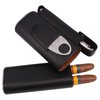 AMANCY Handy Cedar Wood Lined 2 Holder Black Cigar Case Flask Set with 2 Oz Stainless Steel Flask and Cutter