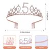 JasperKino 5th Birthday Sash and Tiara Set Rose Gold Birthday Sash Crown Birthday Party Favors Supplies for Girls Birthday Party, Pink