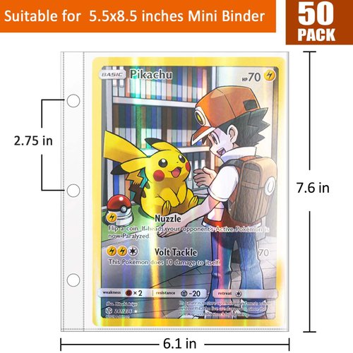 Jumbo Card Sleeves Big Card Protector Sleeves for 3 Ring Binder Jumbo Card Binder Sleeves- 50 Pack