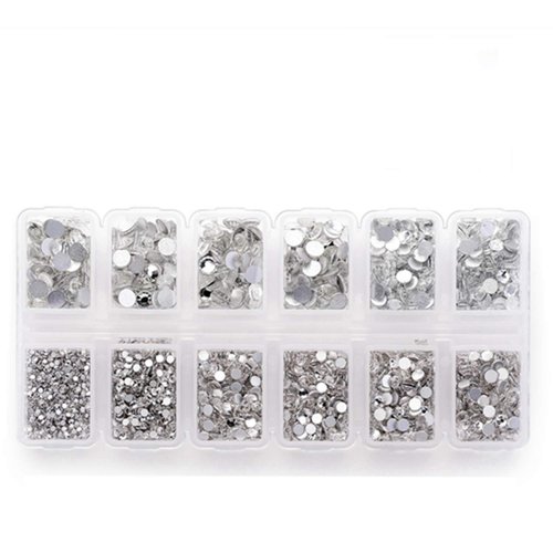 Zealer 1800pcs Clear Crystal Nail Art Rhinestones Round Beads Top Grade Flatback Glass Charms Gems Stones for Nails Decoration Crafts Eye Makeup Clothes Shoes 300pcs Each (Mix SS3 6 10 12 16 20)