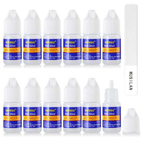 MUSILAN Nail Glue,Nail Glue for Acrylic Nail Tip 12 Bottles Professional Nail Glue False Nail Extension Tips Glue for Broken Nails Adhesive Super for Press on Nails Adhesive with Glass Nail Files