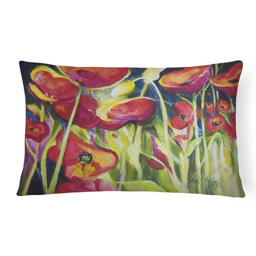 Caroline's Treasures JMK1121PW1216 Red Poppies Canvas Fabric Decorative Pillow Machine Washable, Indoor Outdoor Decorative Pillow for Couch, Bed or Patio, 12HX16W