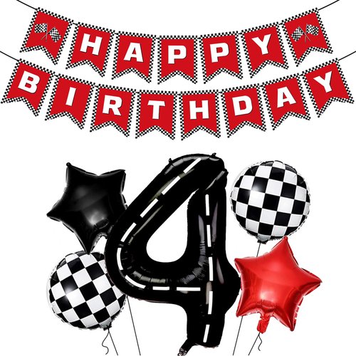 PANRRPERS Race Car Birthday Balloons Racing Banner 40 Inch Racetrack Number 0-9 Balloon for Baby Shower Birthday Race Car Themed Party Decoration (Number 4)
