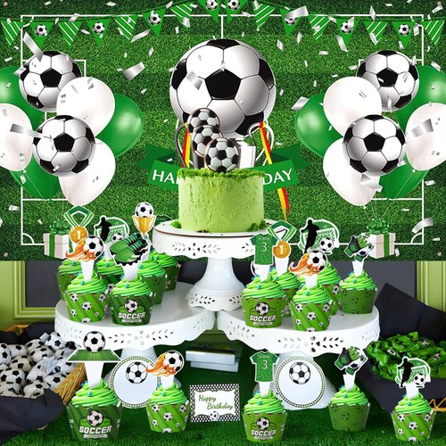 48Pcs Soccer Cupcake Toppers and Wrappers Soccer Party Supplies Soccer Cupcake Decorations for Boys Kids Teens Sport Theme Birthday Cupcake Picks for Soccer Birthday Football Holiday Party Favor Decor