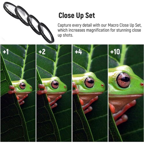Acuvar Close-up Filter Kit 62mm +1/+2/+4/+10 Lens Set 62mm Filters for Digital Cameras and DSLR Cameras, Macro Lens Kit for Canon, Nikon, Sony, FujiFilm, Olympus, Pentax, Sigma, Tamron Digital Cameras