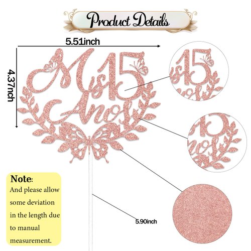 Mis 15 Anos Cake Topper 15 Birthday Cake Topper Happy 15th Birthday Cake Topper 15th Birthday Decorations for Girls 15 Year Old Party Decor Supplies Rose Gold